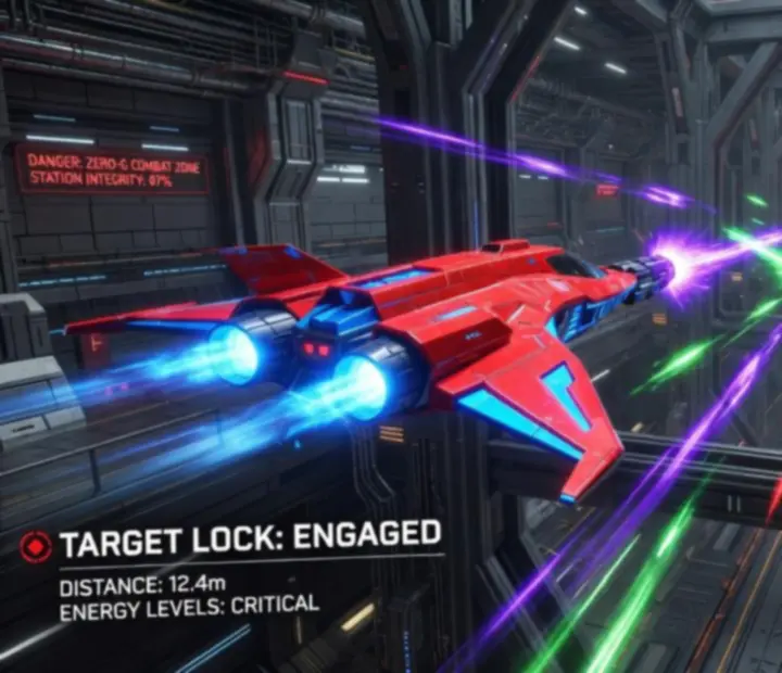 Astro Duel 2 játékkép: űrhajók és lövedékek a csatamezőn