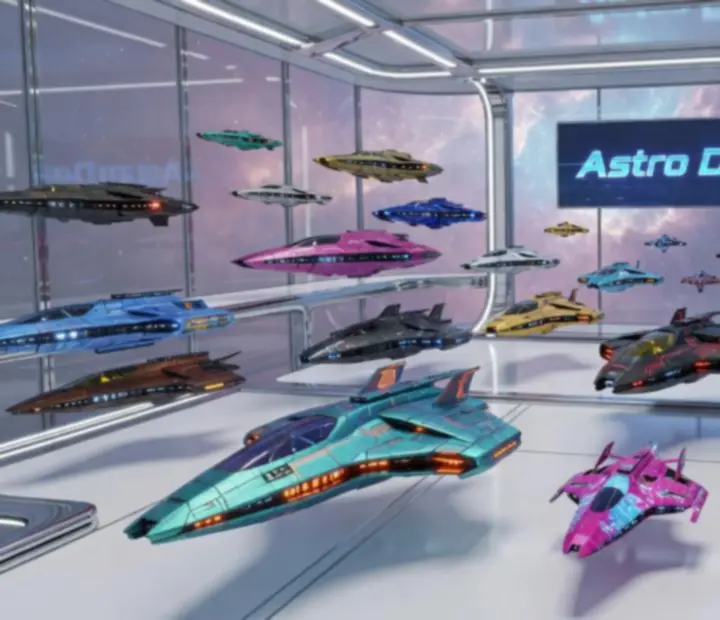 Astro Duel 2 űrhajók galériája különböző futurisztikus hajómodellekkel