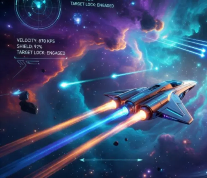 Modern, színes sci-fi látványvilág Astro Duel 2 jelenettel